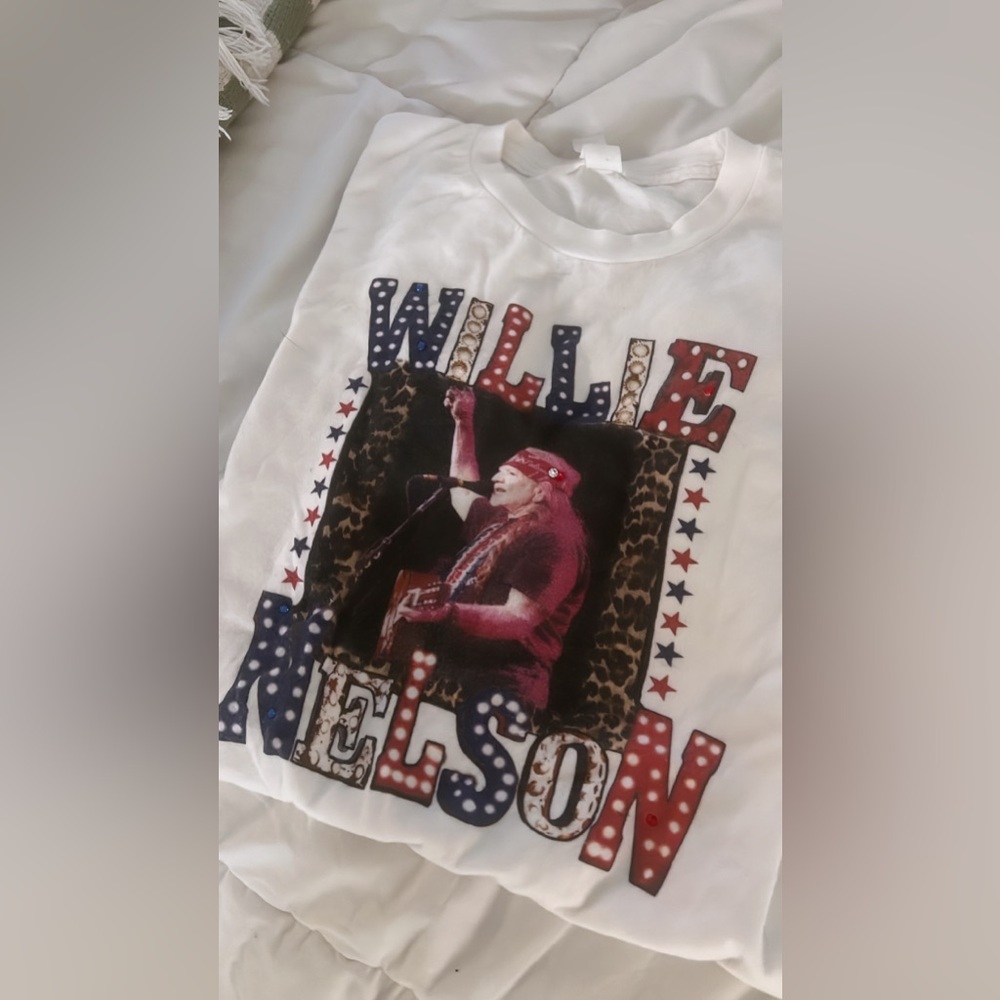Red white and Blue with Cheetah Willie Nelson T Shirt